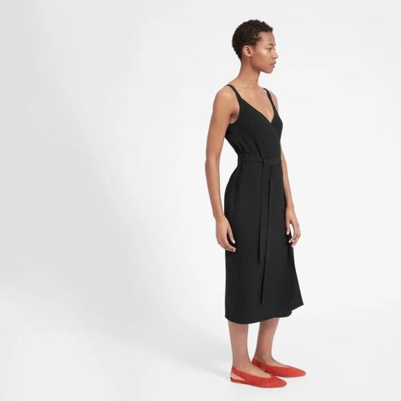 Everlane Japanese GoWeave Solid Black Tank Wrap Dress Size 0 - Picture 2 of 8